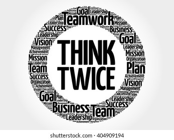 Think Twice circle word cloud, business concept