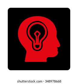 Think vector icon. Style is flat rounded square button, intensive red and black colors, white background.