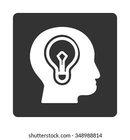 Think vector icon. Style is flat rounded square button, white and gray colors, white background.