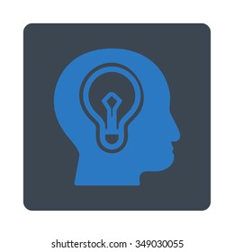 Think vector icon. Style is flat rounded square button, smooth blue colors, white background.