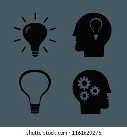 think vector icons set. with bulb, bulb head and gear head in set