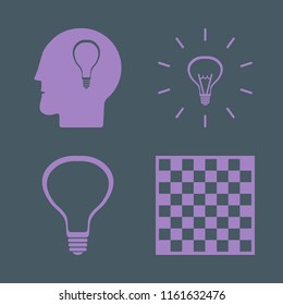 think vector icons set. with bulb, bulb head and chess board in set