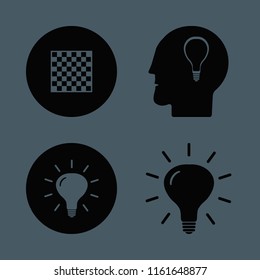 think vector icons set. with bulb head, chess board and bulb in set