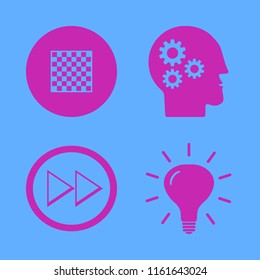 think vector icons set. with chess board, right arrow, bulb and gear head in set