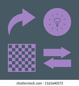 think vector icons set. with right arrow, left right arrows, chess board and bulb in set