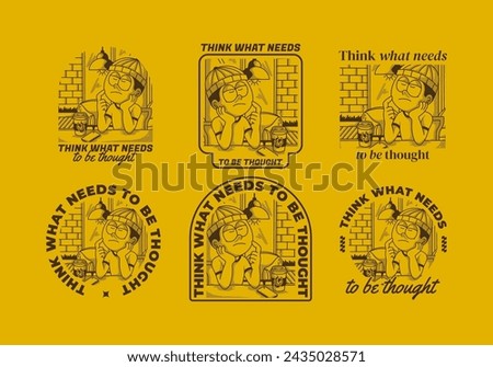 Think what needs to be thought. Vintage illustration of a boy in cafe is thinking about something