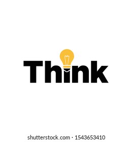 Think word mark with light bulb vector template.