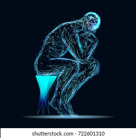 	
Thinker with broken head in wireframe polygonal style, brain thinking concept. Vector business