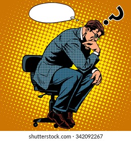 Thinker Businessman Business Concept Pop Art Retro Style. Creative Thinking The Process Of The Invention Idea