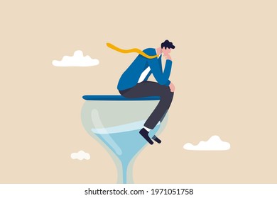 Thinker businessman thinking about business solution, creativity to solve problem or decision making concept, thoughtful businessman hand on his chin sitting on sandglass think wisely.