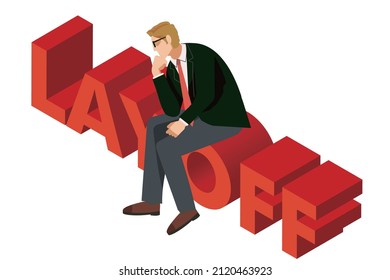 The Thinker, an eight-life businessman sitting on the dismissal layoff isometrics logo. The Thinker Avatar Caucasian Male, Illustration