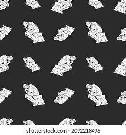 Thinker Icon Doodle Pattern. Philosophy Seamless Background Symbols. History Illustration Design Vector.