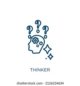 Thinker Icon. Thin Linear Thinker Outline Icon Isolated On White Background. Line Vector Thinker Sign, Symbol For Web And Mobile