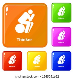 Thinker icons set collection vector 6 color isolated on white background