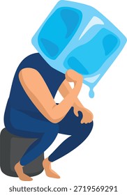 Denker mit schmelzendem Eiswürfelkopf