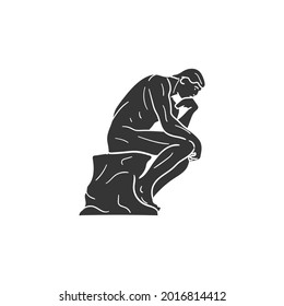 Thinker Sculpture Icon Silhouette Illustration. Rodin Philosophy Vector Graphic Pictogram Symbol Clip Art. Doodle Sketch Black Sign.