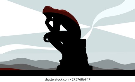 The Thinker statue , flat color vector illustration