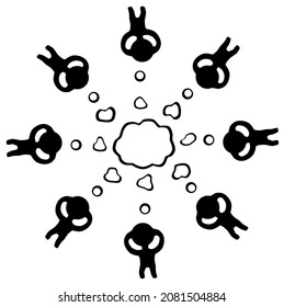 Thinkers ring cartoon symbol black, vector illustration, horizontal, isolated
