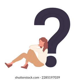 Thinkful depressed woman. Psychology therapy, mental health counseling vector illustration