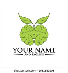 Plantilla de logotipo de vector de pensamiento verde. Excelente logo, sencillo y único, diseño de logotipo natural del cerebro Inspiración Vector material con combinación de hoja de árbol.