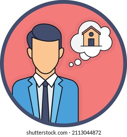 Pensar en el diseño personalizado del icono del vector del hogar, símbolo de la casa urbana y suburbana, señalización inmobiliaria y de la propiedad, ilustración de la propiedad de apartamentos y hipotecas, concepto Dream House
