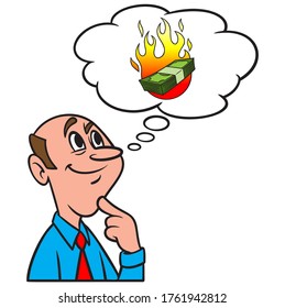 Thinking about the Financial Crisis - A cartoon illustration of a man thinking about the global Financial Crisis.