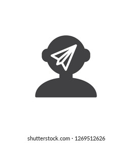 Thinking about freedom vector icon. filled flat sign for mobile concept and web design. Human head with paper plane simple solid icon. Symbol, logo illustration. Pixel perfect vector graphics