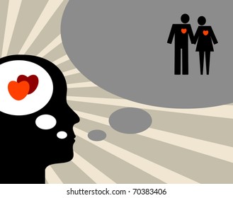 Thinking about love silhouette, abstract vector illustration
