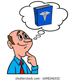 Thinking about Medical School - A cartoon illustration of a man thinking about going to Medical School.