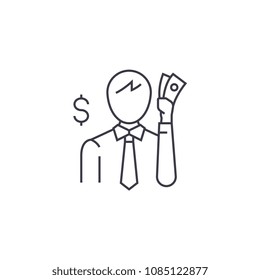 thinking about money vector line icon, sign, illustration on background, editable strokes