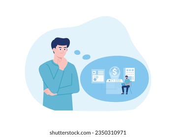 thinking about office work trending concept flat illustration