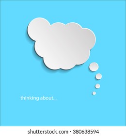 Thinking about  paper bubble icon on blue background