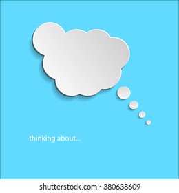 Thinking about  paper bubble icon on blue background