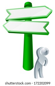 Thinking about the right way to go concept of a man deciding on the correct direction to take