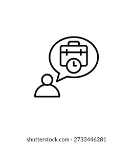 Pensando no trabalho: Ícone minimalista da pasta e o tempo dentro do pensamento