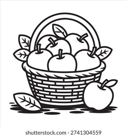 Thinking Apple Basket Coloring Page - Printable Fall Fruit Line Art for Kids  Adults