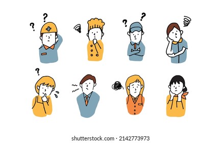 Thinking avatar of different people of job professions. Vector illustration.