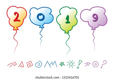 thinking balloons and 2019 year concept