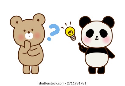 Thinking Bear and Idea Panda Cute Character Illustration Set