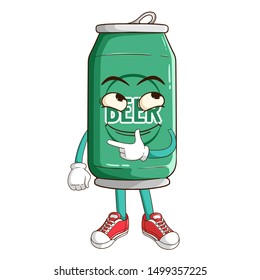Thinking beer can cartoon character with funny smile face