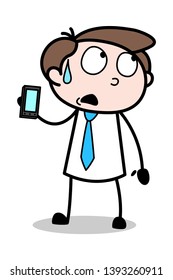 Thinking Before Talk on Phone - Office Businessman Employee Cartoon Vector Illustration﻿