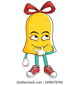 Thinking bell cartoon character with funny smile face