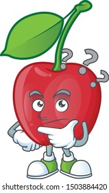 Thinking bing cherries sweet in character mascot shape.