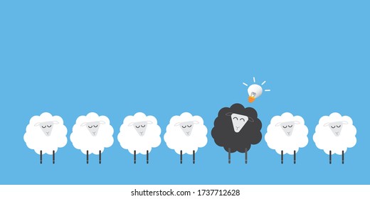 Thinking black sheep in the group of white sheeps