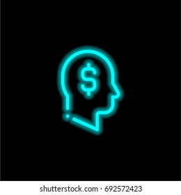 Thinking blue glowing neon ui ux icon. Glowing sign logo vector