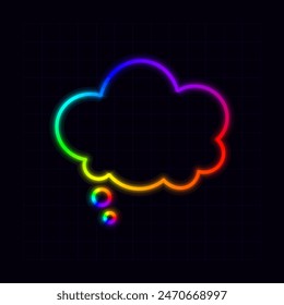 Thinking box icon, neon rainbow visuals, gradient mesh graphics, glowing colorful aesthetic.