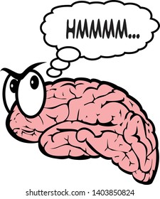 thinking brain cartoon character with thoughtful expression