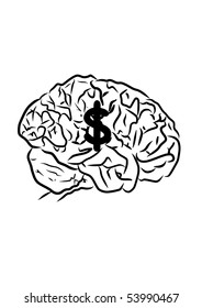 Thinking Brain Money Mind  - a concept showing a head/brain thinking about money/dollar