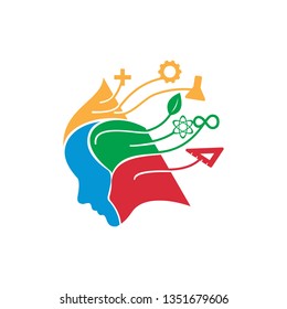 Thinking Brain Stem Science Education Logo Illustration