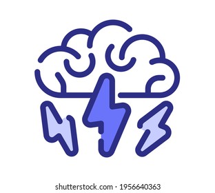 thinking brainstorm reasoning single isolated icon with dash or dashed purple line style